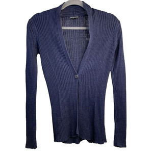 Theory Kaylind Surface Knit Sweater Womens Size M Blue Cardigan V-Neck Button
